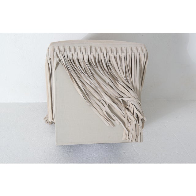 Mod Square Suede Ottoman by Made Goods, Off-White with Fringe, India For Sale - Image 13 of 13