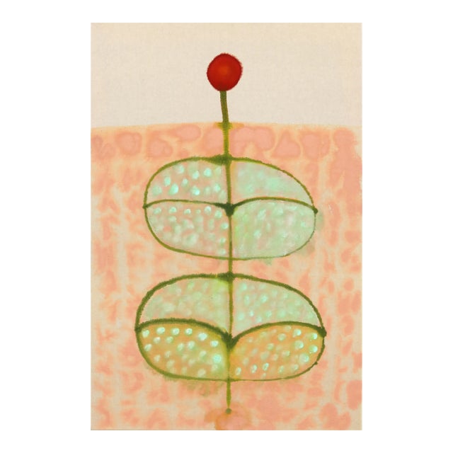A Single Bud - Abstract Contemporary Folk Art Inspired Painting on Raw Canvas Original Artwork by Meredith Walker For Sale