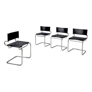 Italian Modern Black Leather Chairs Terry by Luigi Saccardo for Arrmet, 1970s, Set of 4 For Sale