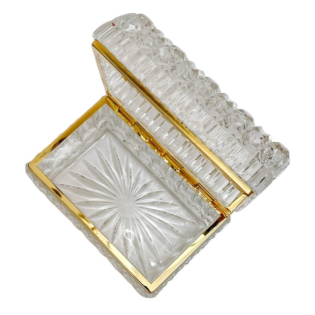 Vintage Large Domed Crystal Casket Box With Brass Frame For Sale - Image 4 of 16