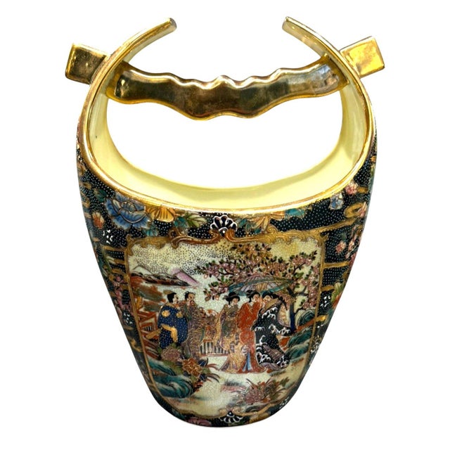 Brass Vintage Chinese Famille Rose Rose Medallion Porcelain Basket Vase Gilt 12" For Sale - Image 8 of 10
