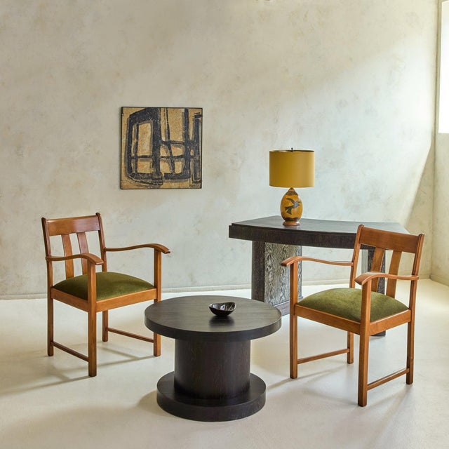A French cerused oak coffee table from the 1940s, sourced from a private estate that included several pieces attributed to...
