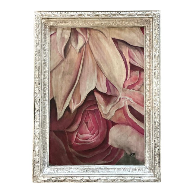 Vintage Boho Original Floral Oil Painting on Canvas For Sale