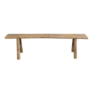 Vintage Antique Elm Wood Skinny Bench For Sale