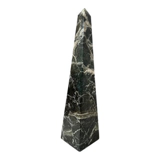 Mid 20th Century Large Nero Marquina Marble Obelisk Sculpture | Black & White Veined Stone Decor, 18” For Sale