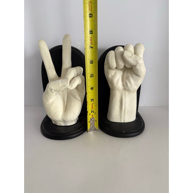Black Vintage 1970s Pop Art Peace Sign & Power Fist Sculptural Bookends – Set of 2 For Sale - Image 8 of 10