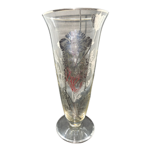Vintage Sterling Overlay Glass Trumpet Vase Elegant Floral Design 9 3/4” Tall