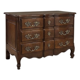 Antique Country French Louis XV Style Solid Oak Commode For Sale
