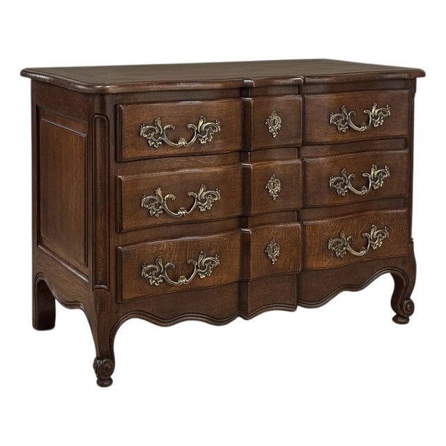 Antique Country French Louis XV Style Solid Oak Commode For Sale