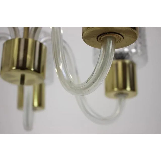 Metal Art Deco Glass Chandelier attributed to Kamenicky Senov, Former Czechoslovakia, 1960s For Sale - Image 7 of 12