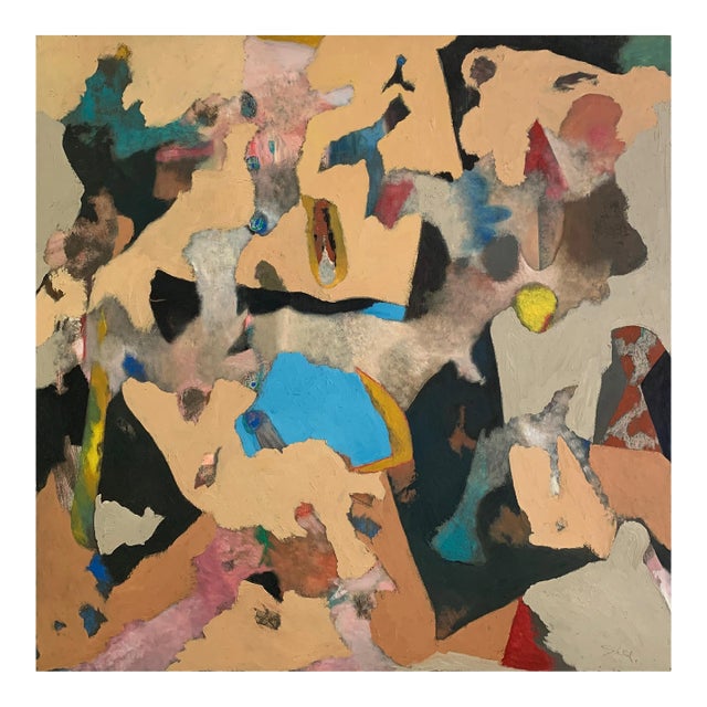 1996 "Playgrounds" Abstract Oil Painting on Wood Panel Renowned San Francisco Illustrator For Sale