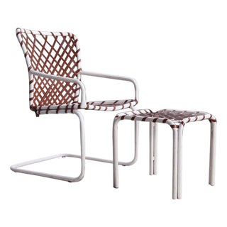 Mid Century Brown Jordan Cantilevered Outdoor Lounge Chair and Ottoman, 2 Piece For Sale
