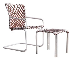 Mid Century Brown Jordan Cantilevered Outdoor Lounge Chair and Ottoman, 2 Piece