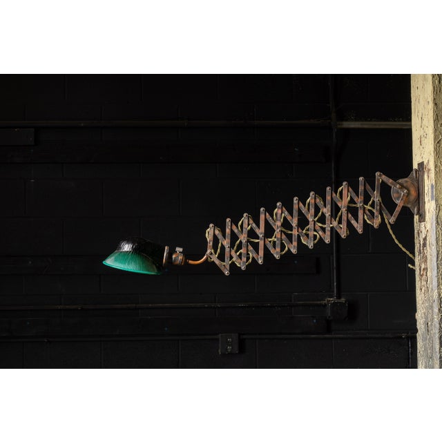 Early 20th Century Japanned Scissor Arm Lamp With Glass Shade For Sale - Image 10 of 18