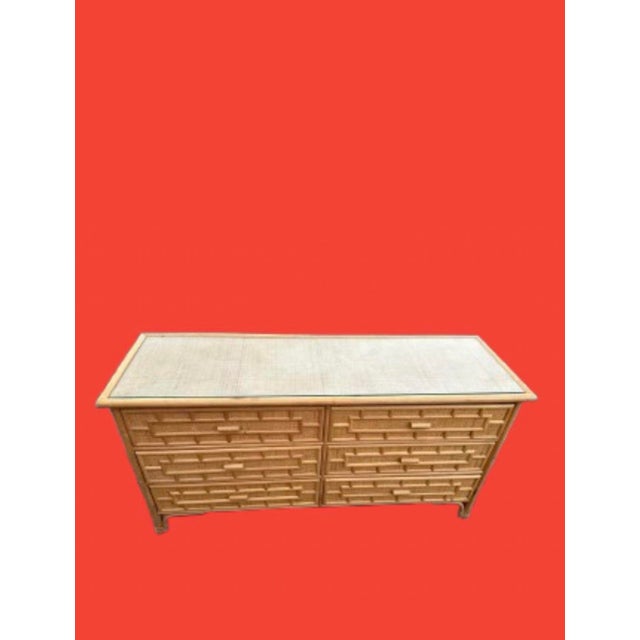 Wood Vintage Organic Modern Restored Woven Rattan Sideboard,Credenza,Console,Dresser With Bamboo Trim Accents For Sale - Image 7 of 11