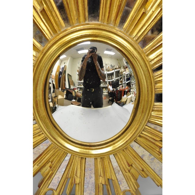 Vintage Italian Hollywood Regency Gold Gilt Sunburst Convex Bullseye Wall Mirror For Sale - Image 4 of 15