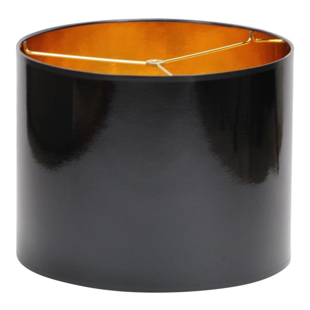 Large Black High Gloss Drum Lamp Shade With Gold Lining Chairish