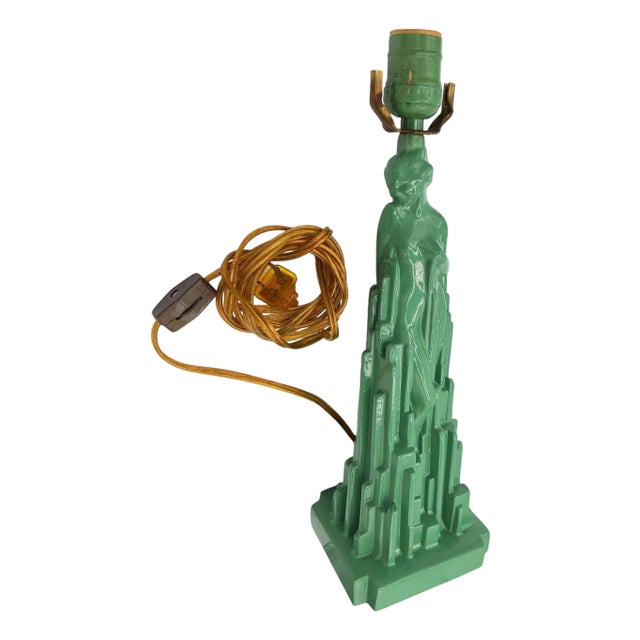 1970s Re-Editon Art Deco Frankart "Spirit of Modernism" L215 Spelter Metal Table Lamp For Sale