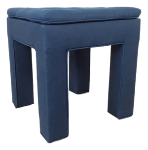 Vintage Blue Upholstered Parsons Style Stool With Tufted Seat