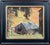 This pastel work depicts a serene rural scene featuring two cows near a rustic barn, set against a backdrop of warm,...