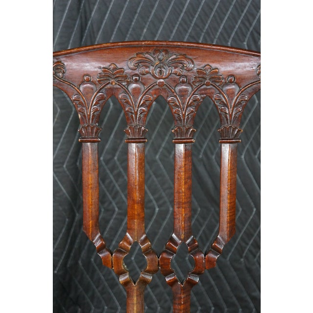 Wood Antique Victorian Gothic Chippendale Style Carved Mahogany Chair Animal Print For Sale - Image 7 of 18