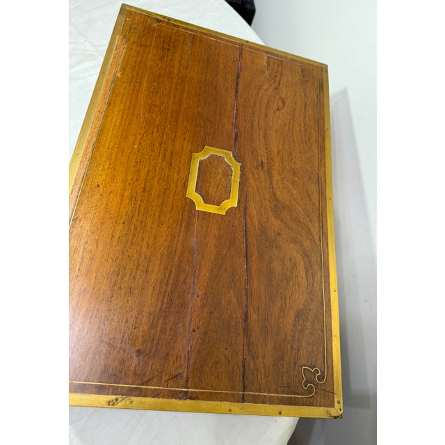 Large High Quality Antique 19th Century Wood Inlaid Brass Writing Lap Desk Box For Sale - Image 18 of 18