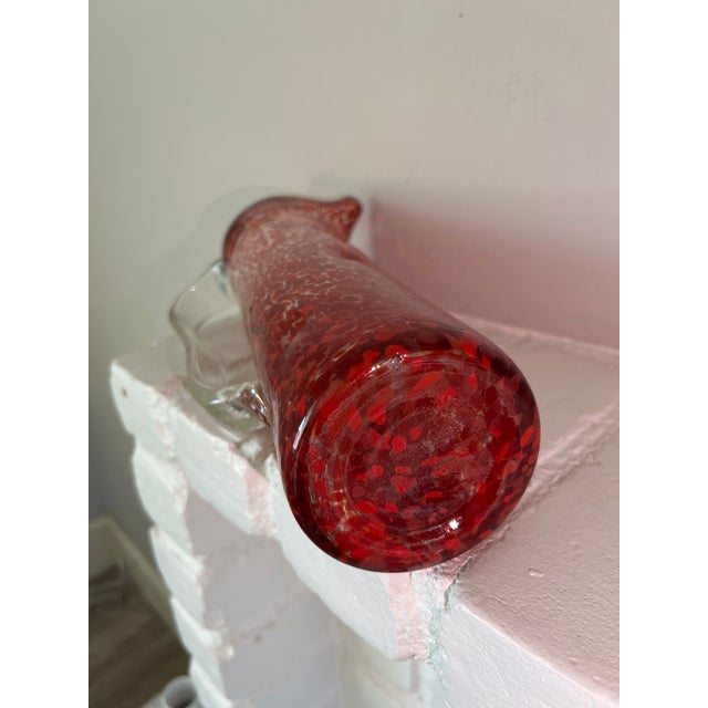 Vintage Hand-Blown Red Spatter Glass Pitcher Turquoise Rim c.1960s-1980s For Sale - Image 9 of 10