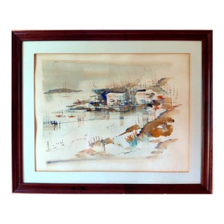 Late 20th Century Alfred Birdsey Signed Original Bermuda Harbor Watercolor, Framed For Sale