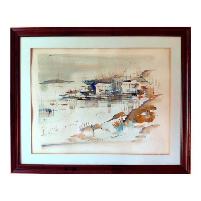 Late 20th Century Alfred Birdsey Signed Original Bermuda Harbor Watercolor, Framed For Sale