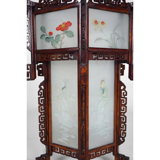 Large Antique Asian Carved Wood Lantern with Dragons & Painted Glass Panels, 1900s For Sale - Image 5 of 18