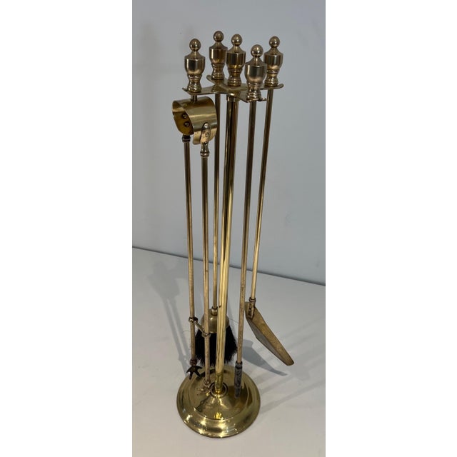 Neoclassical Style Brass Fireplace Tools on Stand For Sale - Image 4 of 12