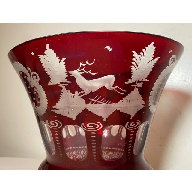 Ruby Red 1930s Large Quality Handmade Moser Cut to Clear Ruby Red Crystal Glass Etched Vase For Sale - Image 8 of 13