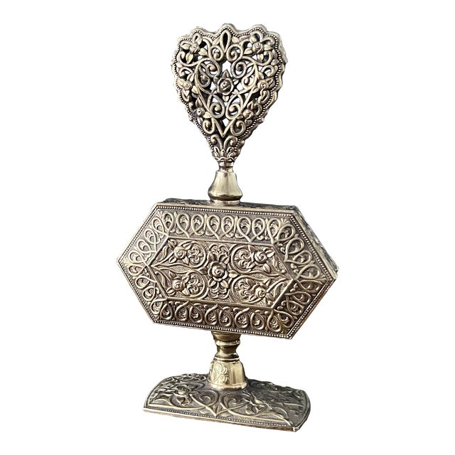 Vintage Ornate Brass Perfume Bottle For Sale