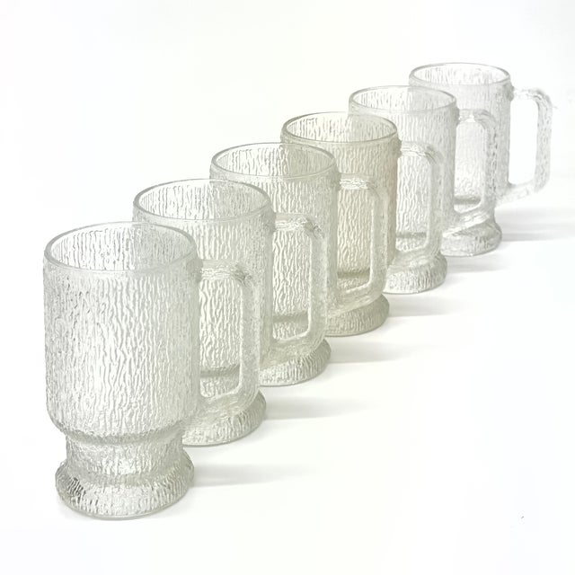 Mid 20th Century MCM Frosty Textured Glass Beer Mugs by Anchor Hocking Usa - Set of 6 For Sale - Image 5 of 6