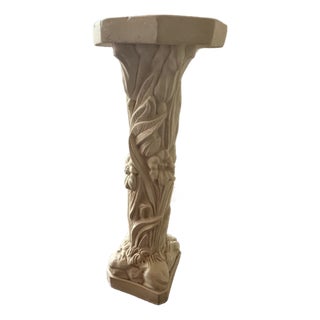 Pedestal Stand Cream Floral Relief Plaster Octagonal Column Hollywood Regency For Sale