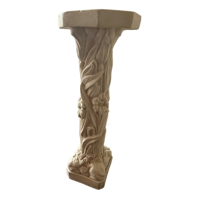 Pedestal Stand Cream Floral Relief Plaster Octagonal Column Hollywood Regency For Sale
