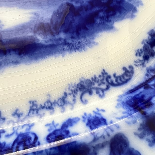 Antique Flow Blue "Nonpareil" by Burgess & Leigh 18" Oval Serving Platter For Sale - Image 15 of 16