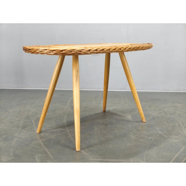 Wood Rattan Coffee Table by Jan Kalous, Czechoslovakia, 1970s For Sale - Image 7 of 12