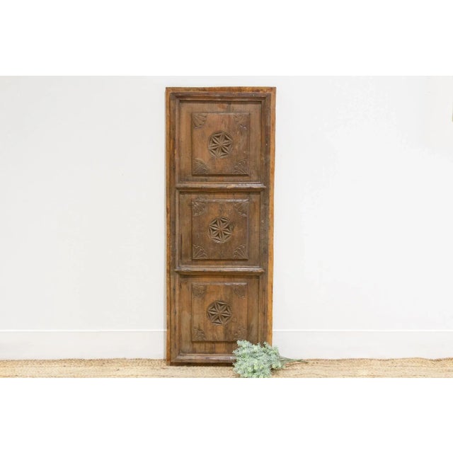 Rustic Ancient Door W/ Flower Carved Design For Sale - Image 3 of 8