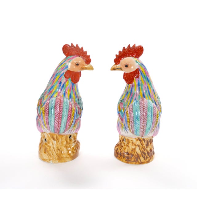 Chinese Pair of Antique Chinese Export Porcelain Roosters For Sale - Image 3 of 12