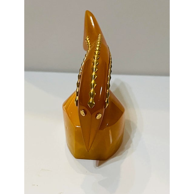 1980s Vintage 1980s Baltic Amber Fish Figurine Egg Yolk Color Gold Accents For Sale - Image 5 of 11