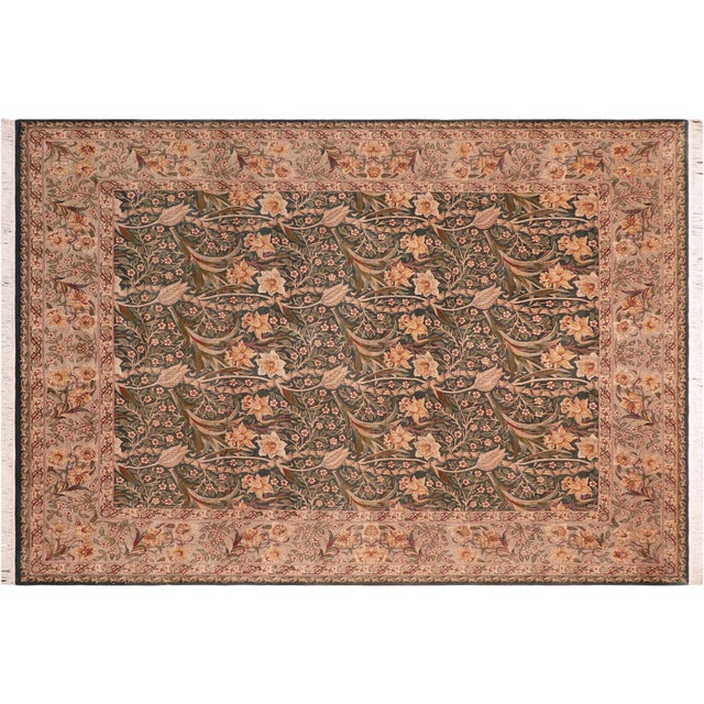 Gray Floral Dafodils Pak-Persian Green/Gray Wool Rug - 8'2'' X 10'4'' For Sale - Image 8 of 9