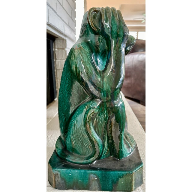 Figurative Set of 3 Vintage Glazed Terra Cotta Monkey Large Monkey Garden Figures For Sale - Image 3 of 12