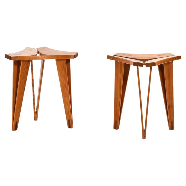 Set of Stools in Oregon Pine by Edvard Wilberg, 1955 For Sale
