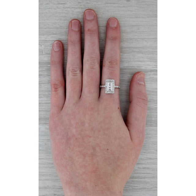 Metal 0.35ctw Diamond Halo Ring 14k White Gold Size 7 For Sale - Image 7 of 9