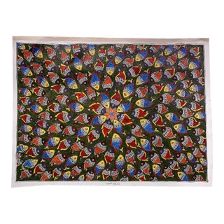 Circle of Life – Original Hand-Painted Madhubani Fish Painting by National Award Winner Mamta Devi For Sale