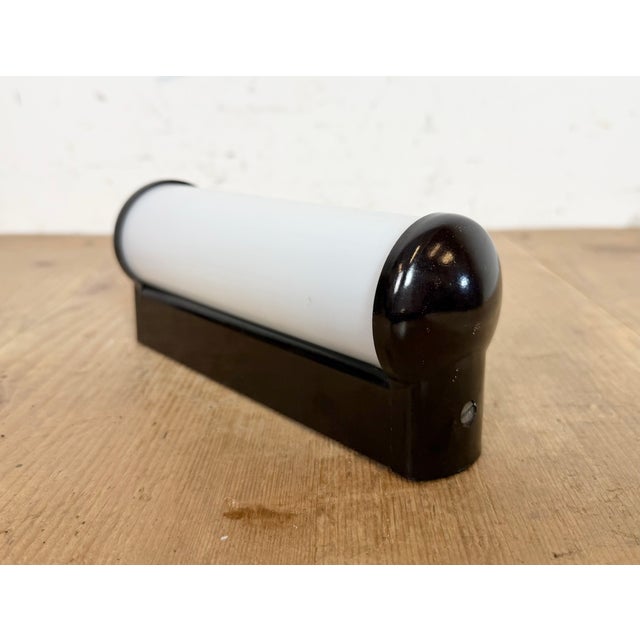 Industrial Brown Bakelite Wall Light with Milk Glass Shade from Elektrosvit, 1950s For Sale - Image 10 of 12