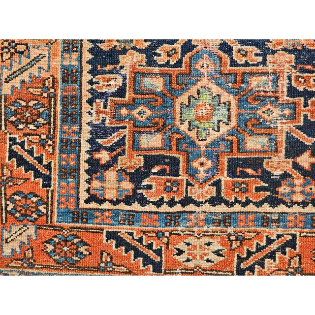 Vintage Persian Heriz Karajah Rug, Hand-Knotted Wool, Geometric Pattern, Blue & Rust-Red, 3x4 For Sale - Image 11 of 14