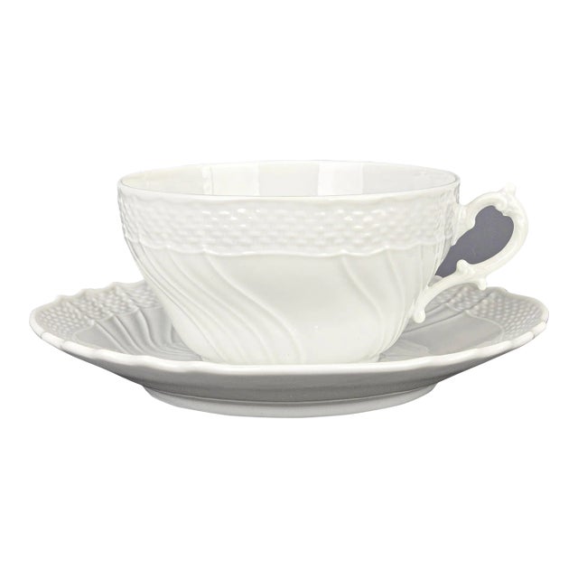 Vintage Italian Oversized White Porcelain Tea Cup and Saucer