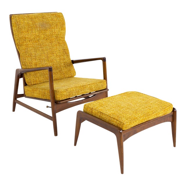 Kofod Larsen For Selig Mid Century High Back Lounge Chair And Ottoman Chairish